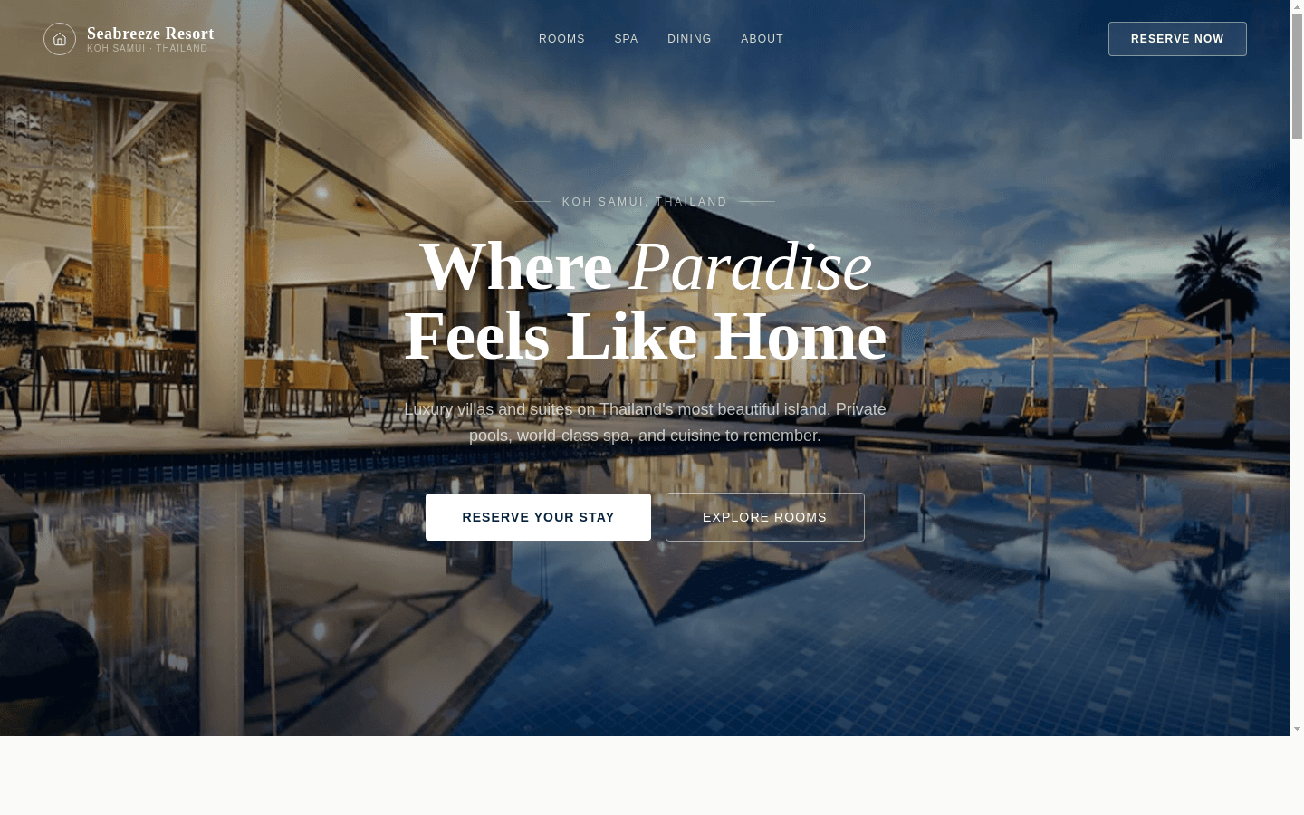 Example business website — Seabreeze Resort & Spa