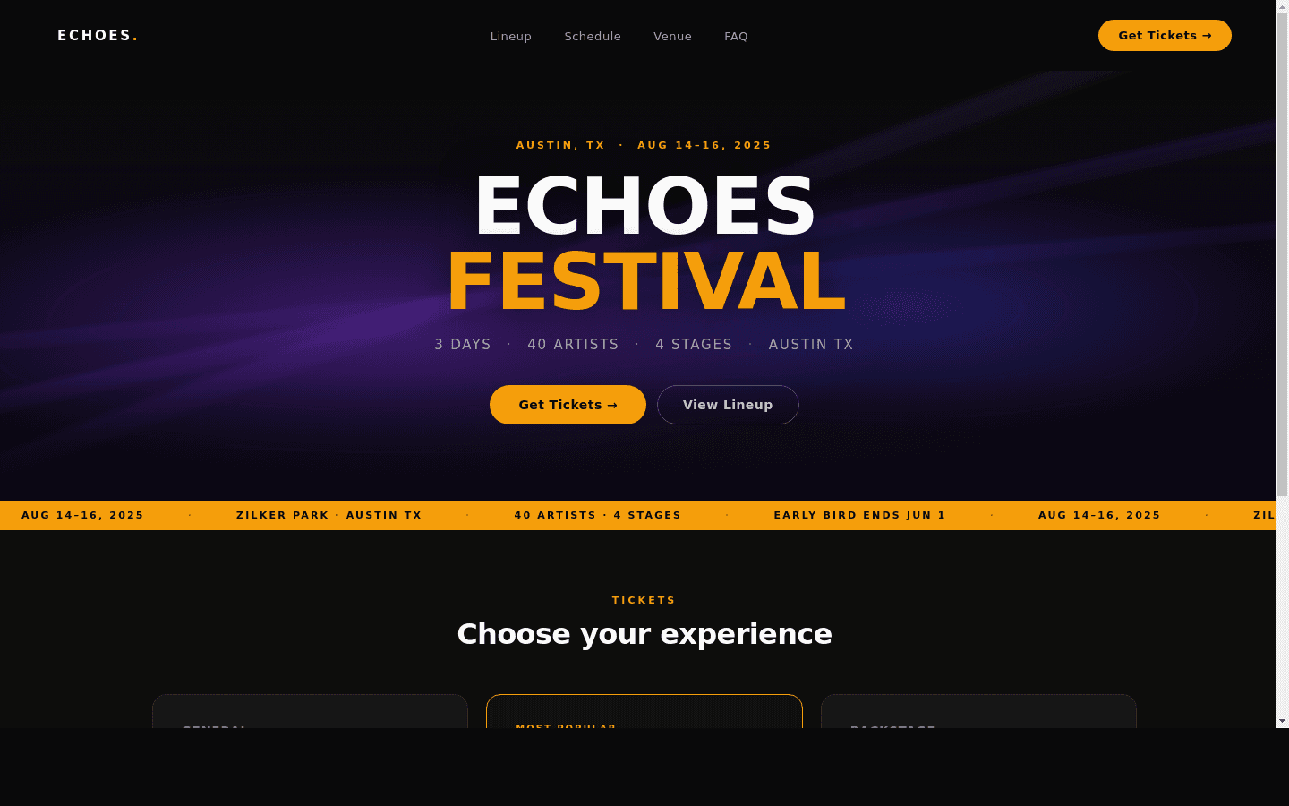 Example landing page — Echoes Festival 2025